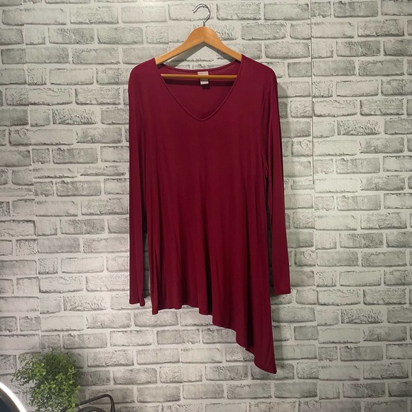 Chico’s Cranberry Burgundy Top T-Shirt 4 ( XXL ) V-Neck Asymmetrical Side Tie - Picture 5 of 13